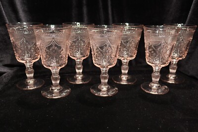 FOSTESSA DEBUTANTE EMBOSSED FLOWERS SWAGGS DOTS 7 PINK WATER GOBLET GLASSES MINT