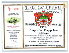 Vintage Romerhof Piesporter Treppchen Spatlese German Wine Label Original S82E