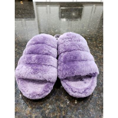 UGG Fluff Yeah Sandals Womens Size 9 Purple Violet Fur Slides Faux Fur Open Toe
