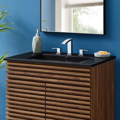 Modway Cayman Modern 30'' Bathroom Sink in Black With Rectangular Basin
