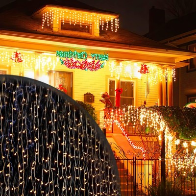 200 LEDs Eisregen Lichterkette Außen 10M LED Vorhanglichter String Light 8 Modi