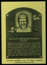 Bucky Harris Rare 1981-89 Hall of Fame Plaque Metallic Card Washington Senators