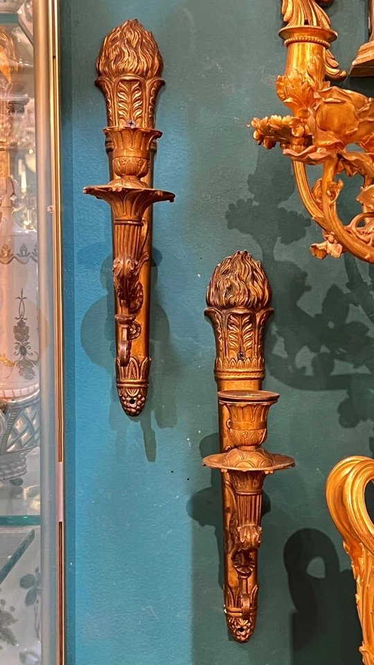 Pair Antique French Empire Torch Form Sconces Wall Lights Foto 4 de 4