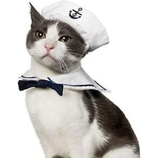 Pet Sailor Costume for Cats Small Dogs Halloween Cat Sailor Hat with Tie Collar