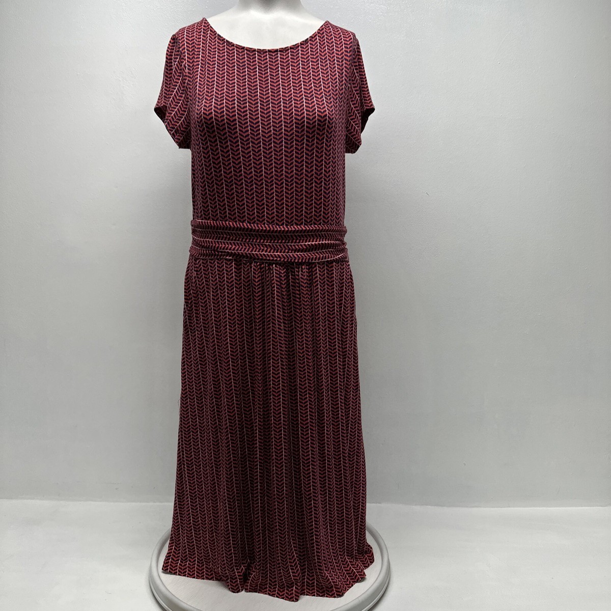 Boden Amelia Dress Jersey Knit Geometric Chevron Print Red Blue White Size  R