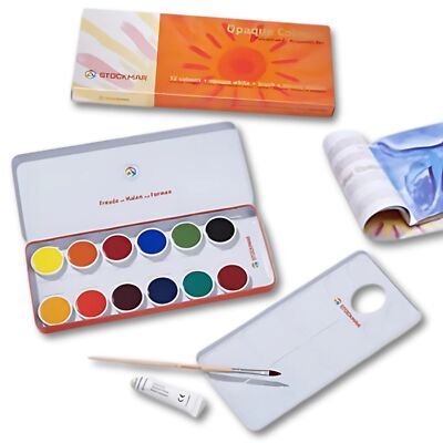 Opaque Color Box Set Of 12 Paints Includes Opaque White Paint Tube Brush And Pal