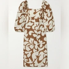 $545 New Rhode Lottie Midi Dress in Free Spirit Brown Sz 4