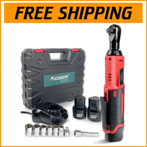 12V Power Ratchet Tool Kit - Fast Electric Wrench Set with 2 Batteries & Charger