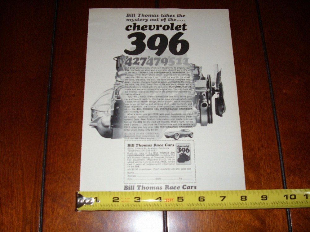 1965 CHEETAH BILL THOMAS RACE CARS CHEVROLET ORIGINAL AD