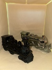 Avon Lot of 2 Locomotive Train Car Glass Cologne Bottles Empty Locomotive