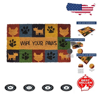 Classic 18''x30'' Wipe Your Paws Vinyl-Backed Coir Doormat, Eco-Conscious Design