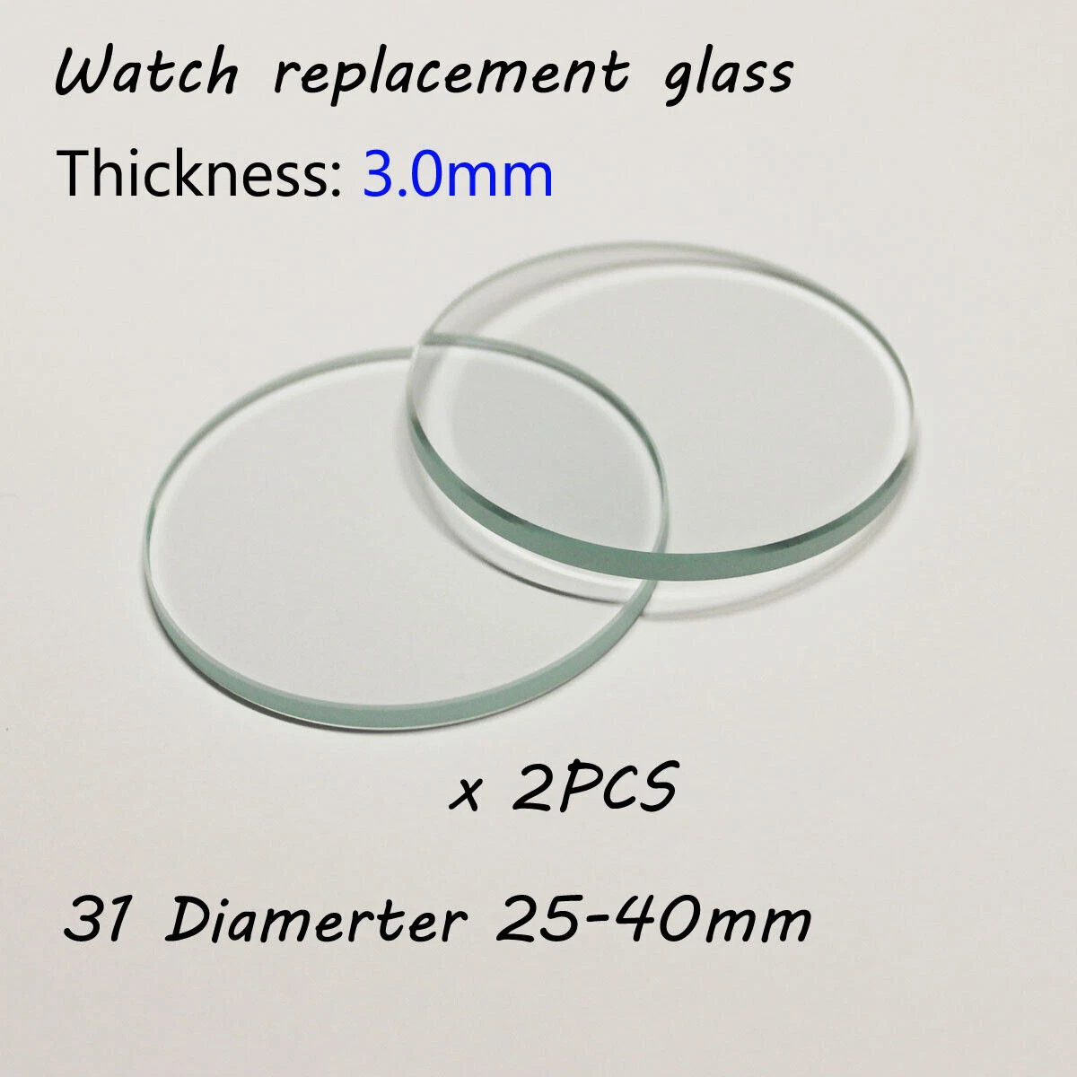 2Pcs 3.0mm Flat Round Watch Glass Crystal 25mm to 40mm Replacement Lens Mirrors