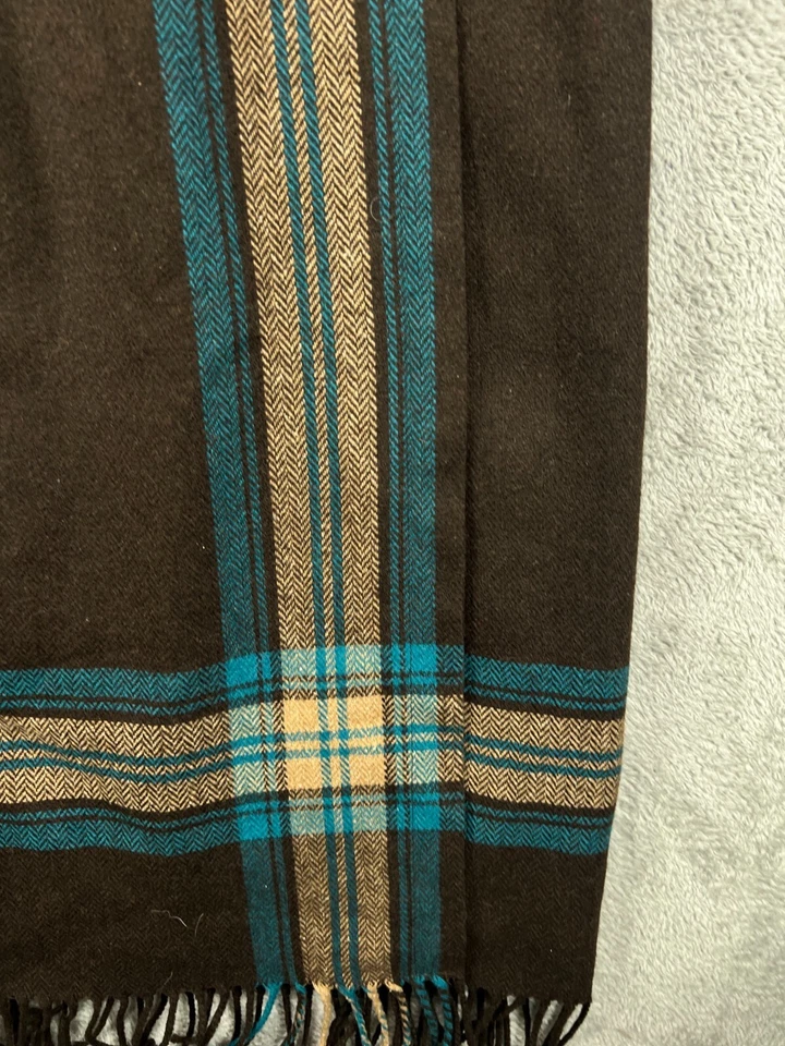 Antiga Saia Cobertor Michelle Feminina 8 Mescla de Lã Marrom Arenque Boho Franja Western - Imagem 4 de 4