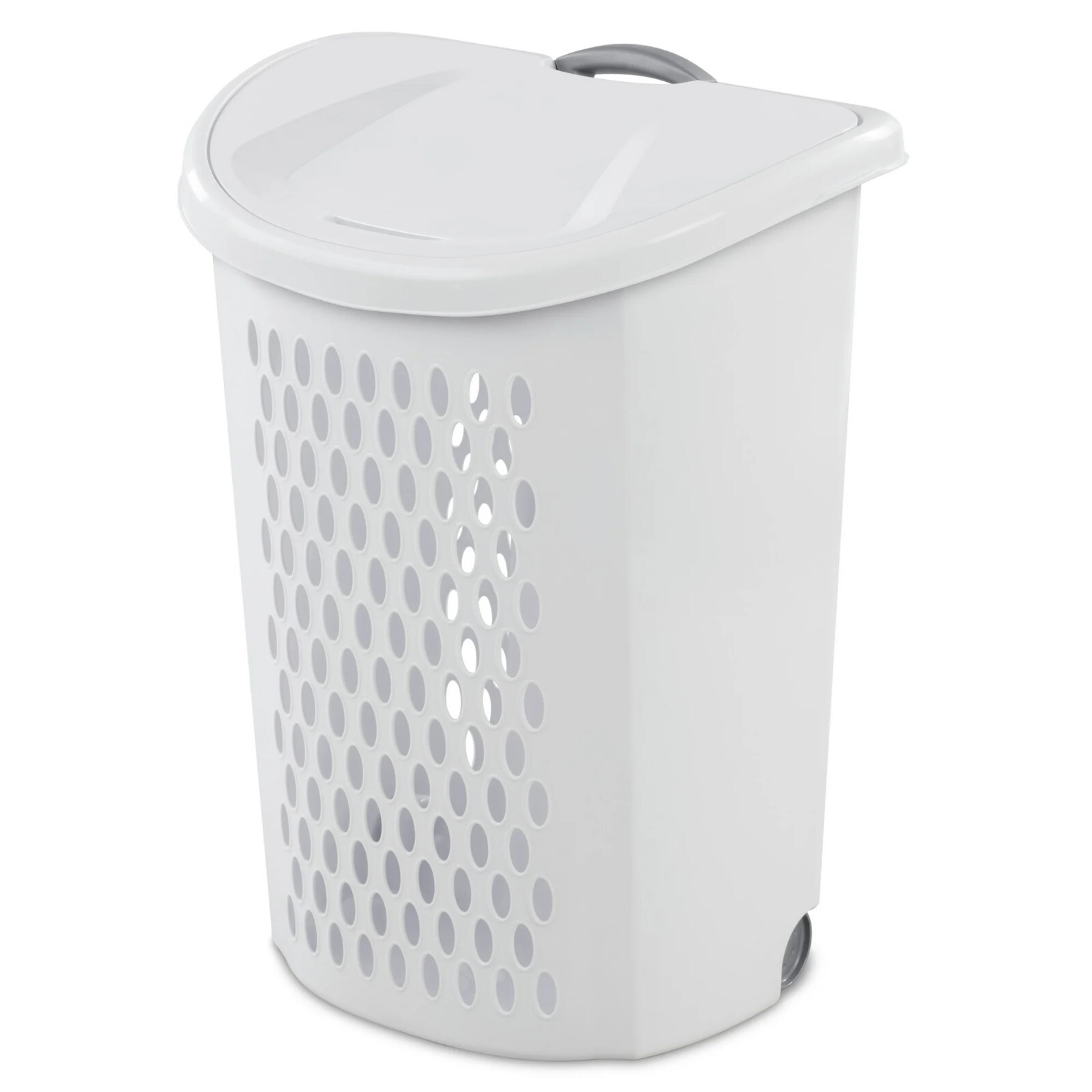 Wheeled Plastic Laundry Hamper Rolling Large Load Storage Basket with Lid, White