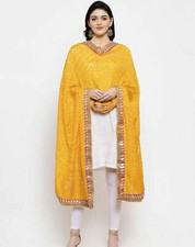 Jaipuri Rajasthani Women Silk Bandhani Bandhej Yellow Heavy Dupatta