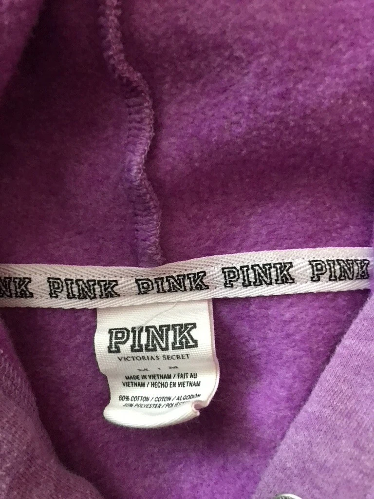 UNDERCOVER FELPA CON CAPPUCCIO VICTORIA'S SECRET VIOLA ZIP DAVANTI CON TASCHE TAGLIA M ROSA AMORE