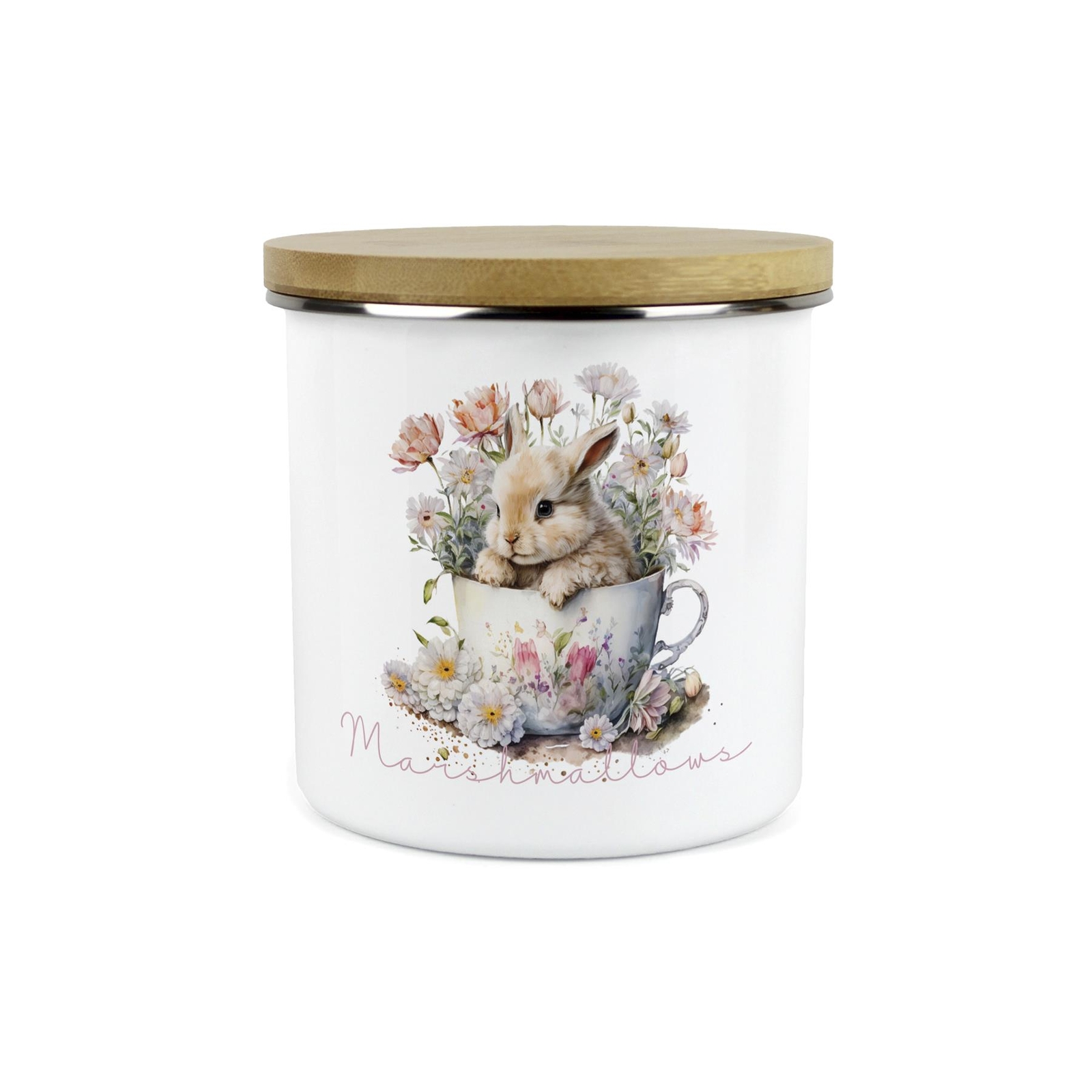 Teacup Bunny Marshmallows Canister - 1.2L Enamel Kitchen Food Storage Container