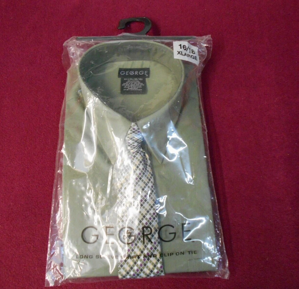 Camisa de vestir XL para niños manga larga con clip en lazo George verde liso Foto 3 de 3