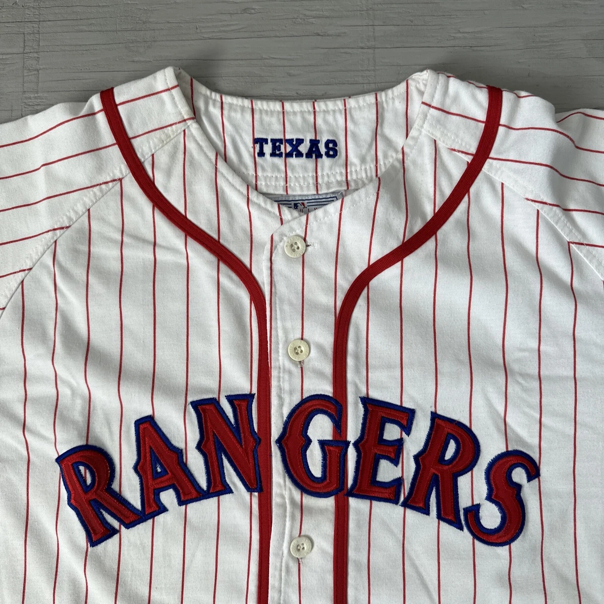 Vintage 90s MLB Starter Texas Rangers pin stripe Baseball Jersey size large