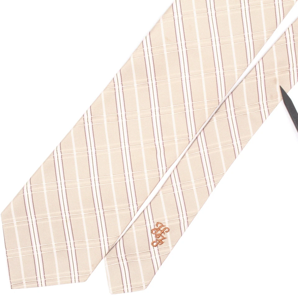 Hickey Freeman Mens Silk Cotton Necktie Light Brown Cream Pink Plaid Tie  - Image 3 of 4
