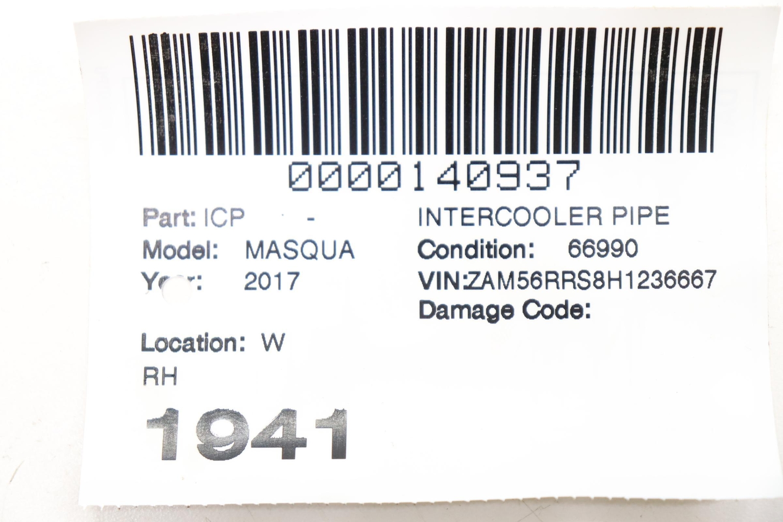 Maserati Quattroporte 2017-2024 Right Hose pipe P/N 670039061