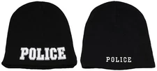 Police 3-D Black With White Letters Embroidered Beanie Skull Cap Hat