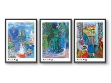 French Triptych Seascape by Raoul Dufy, Set of 3 Fauvist Watercolour Print