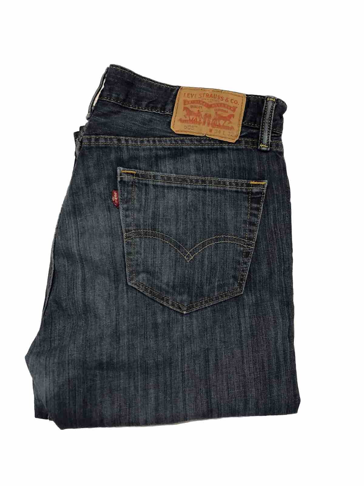 Levi's 505 Faded Distressed Wash Blue Denim Jeans  W34 L32