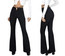 Princess Polly Black Lovey Pants Flare High Rise Keyhole/Tie Waist Size 6 NWT
