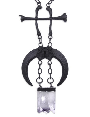 Restyle Wiccan Magick Bones and Claws with Clear Quartz Crystal Stone Necklace