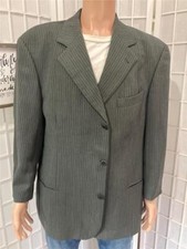 Men's Vintage Hugo Boss 46R Steel Gray Wool Blend Chalkstripe Blazer