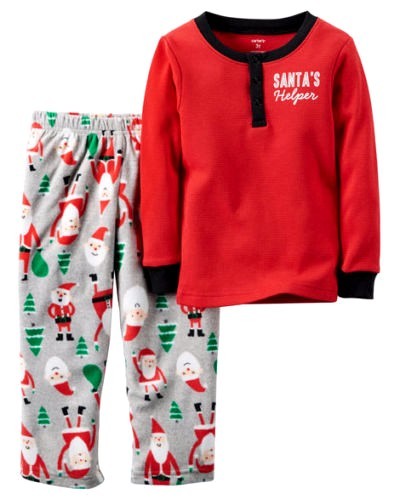 CARTER'S 2PC SANTA'S HELPER BOYS RED TOP PANTS SET PAJAMAS 12M