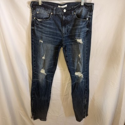 Pacsun Stacked Skinny Fit Destroyed Denim Jean Sz 32 X 30 Zippered Leg
