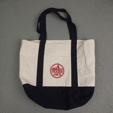 Trader Joe's Canvas Tote Bag Cream Blue Reusable Grocery Shopper Red Logo