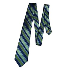 Class Club Gold Label Mens 100 Silk Striped Tie Green Navy Blue 3.25" W Preppy