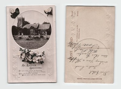 Postkarte - Ostergruß Kirchenszene floral geprägt UNBESPIELT