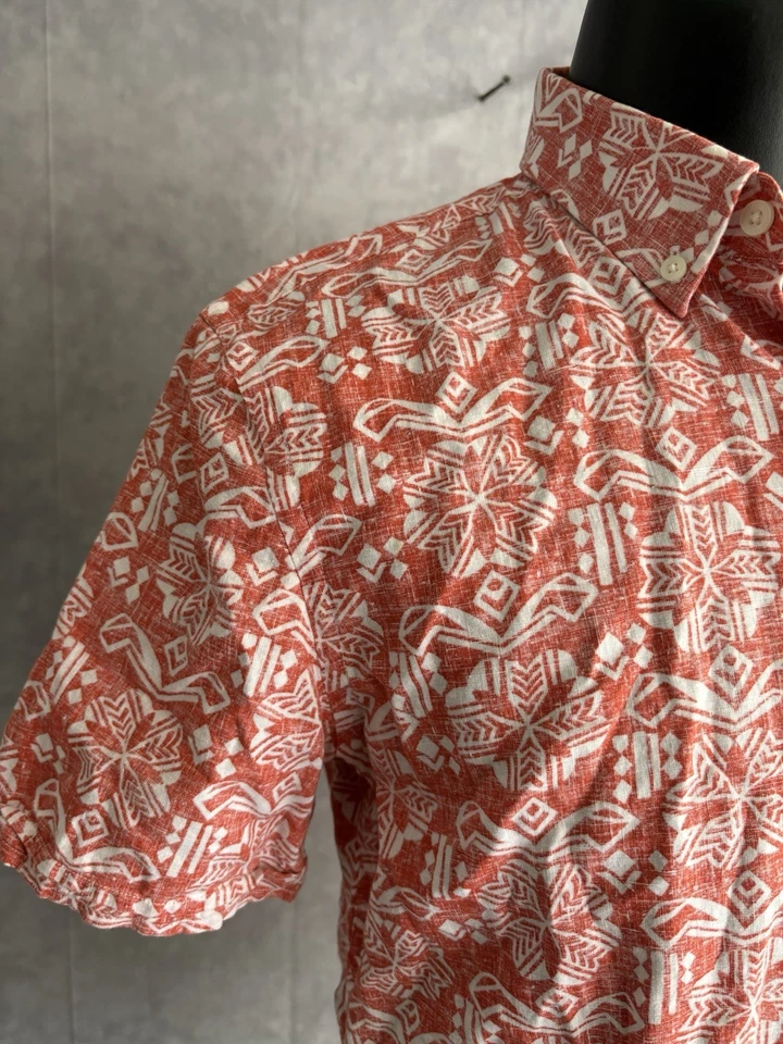 Jack Spade Men's Linen/Cotton Hawaiian Shirt Size Medium Slim Fit Rust Orange - Image 3 of 4