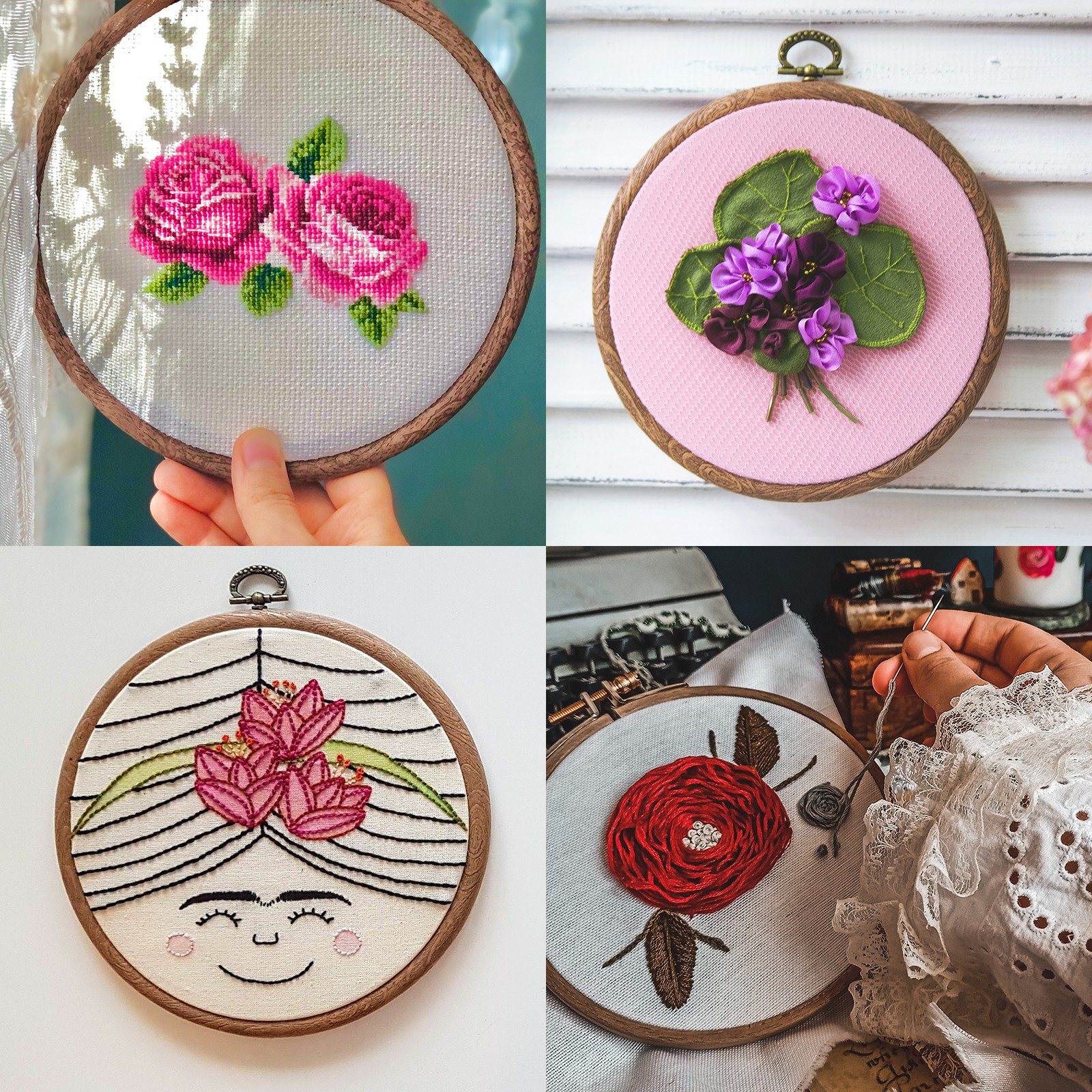 5Pcs Embroidery Hoop Frame 8" Round Imitated Wood Circle Cross-Stitch Ring