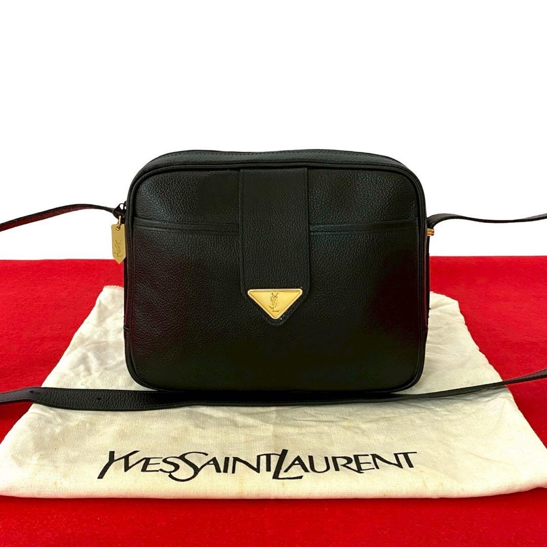 YSL Yves Saint Laurent Vintage Black Leather Shoulder Bag Crossbody Purse