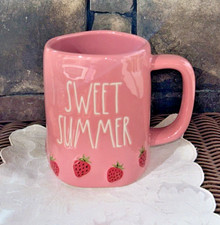 Rae Dunn SWEET SUMMER Pink Mug Strawberries Magenta Artisan Collection New NWOT