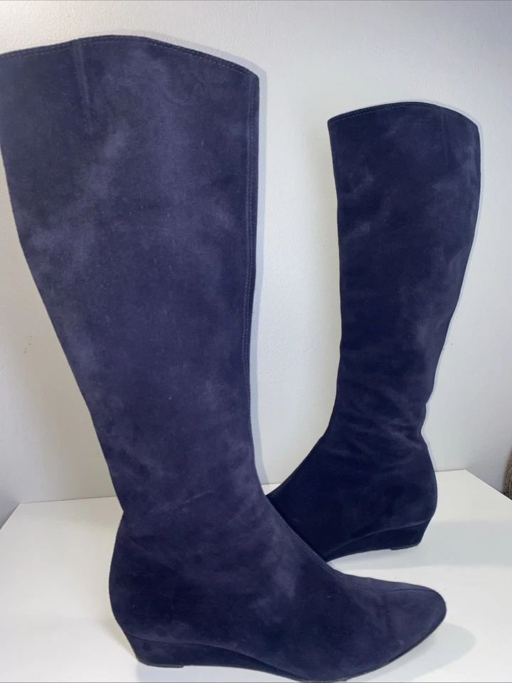 Botas Giuseppe Zanotti Italia Azul Marino Gamuza Cuero Cuña Alta 37.5 Precio de venta sugerido por el fabricante $1200 Foto 4 de 4