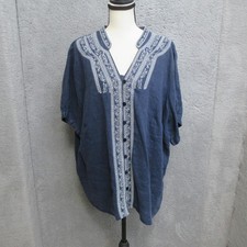 August Silk Blouse Womens 3X Blue Embroidered...