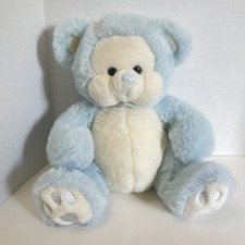Caress Soft Pets by Russ Berrie PUFFUMS Blue Baby Teddy Bear Rattle 12 VTG