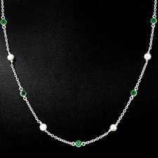 Handcrafted Silver Dainty Pearl Gemstone Chain Necklace for Women AGN1001