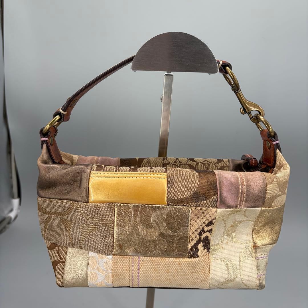 COACH Patchwork Beige Canvas Leather Accessory Po… - image 2