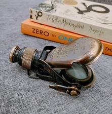 Antique Style Brass Mini Telescope with Leather Case Nautical Spyglass Pocket