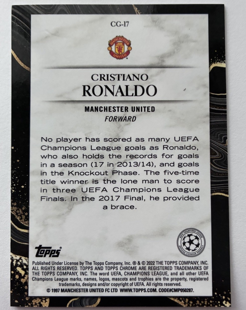 2021-2022 Topps Chrome UCL Cristiano Ronaldo Chasing Glory Chrome #CG-17 view 2