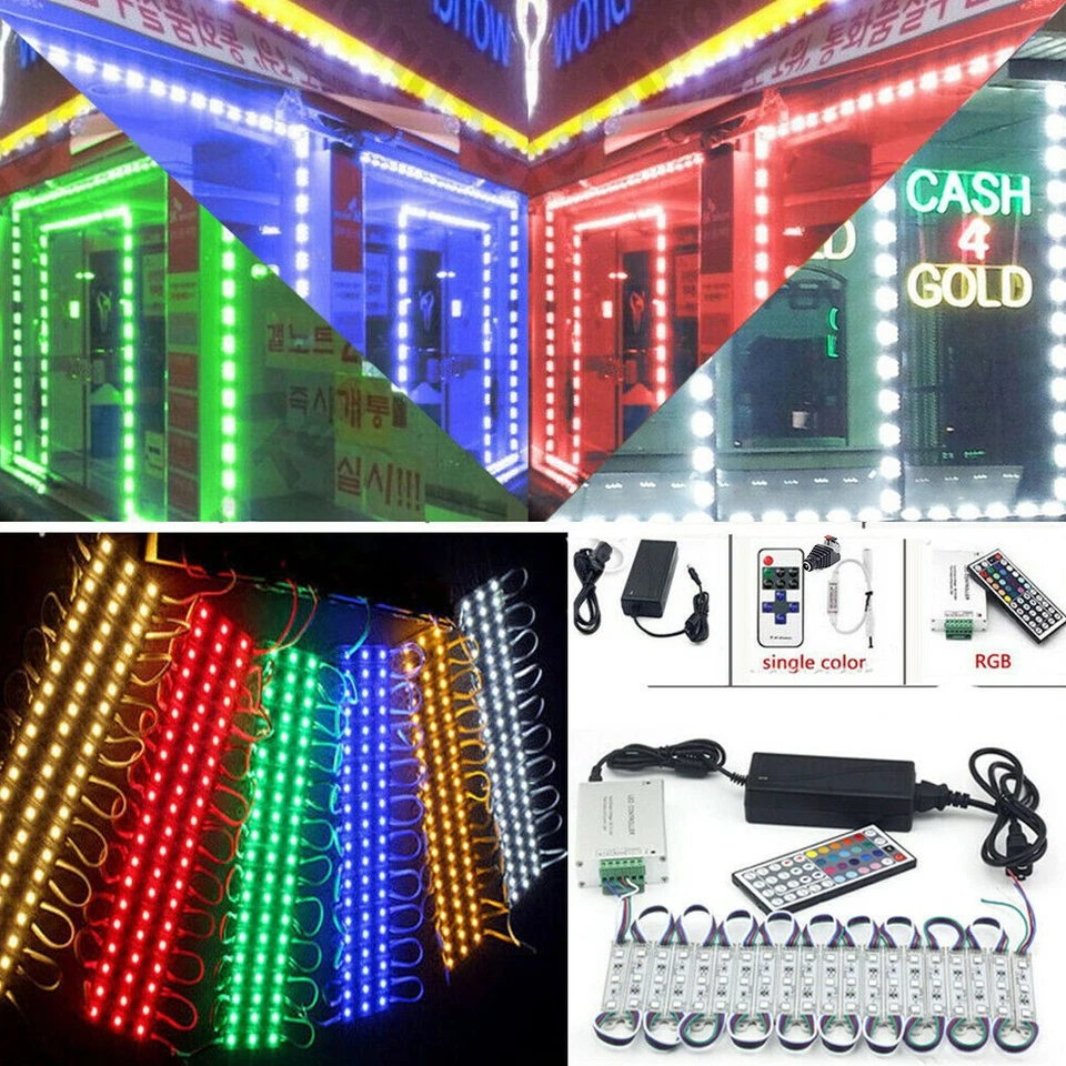 10ft~100FT 3LED 5050 SMD Module Light STORE FRONT Window Sign Lamp+Power+Remote - Image 3 of 4