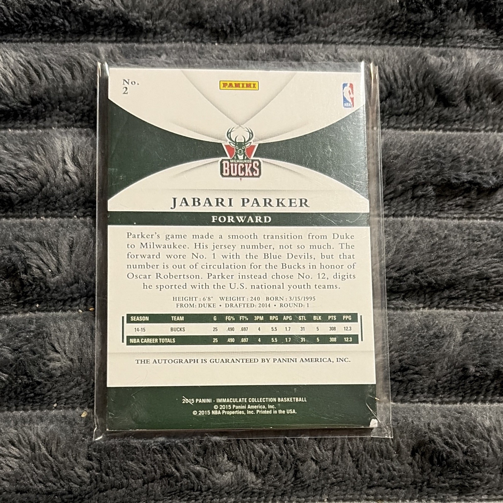 Panini 2014-15 Immaculate Collection Jabari Parker RC Auto #2 Bucks /10 view 2