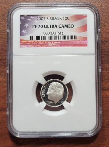 2007-S Roosevelt Dime Silver Proof NGC PF70 UCAM Ultra Cameo Certified Slabbed